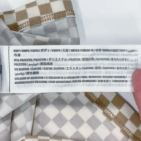 Abercrombie & Fitch Tan & White Checkered Collared Long Sleeve Button-up Top S - Picture 9 of 10